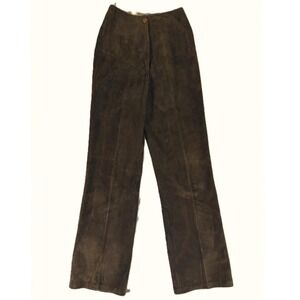 Lady Californian Vintage Suede Leather Pants Brown High Waist Bootcut Women's 6